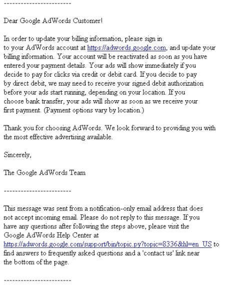 fake google phishing email